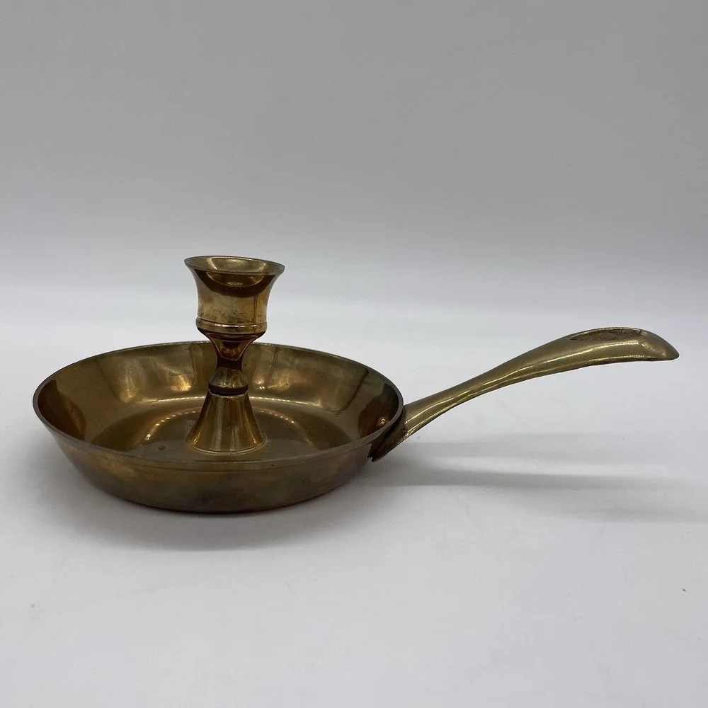 Vintage Solid Brass Frying Pan Drip Pan Candle‎ Holder Made In India